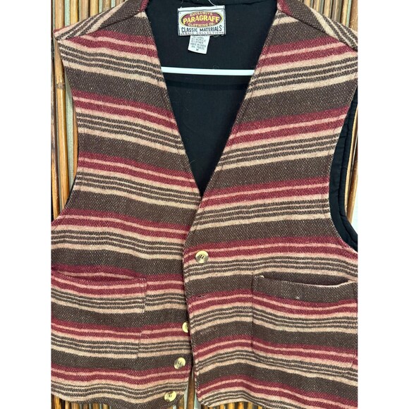 Vintage Wool Blend Striped Burgundy and Brown Button Down Vest Women’s Size M - Picture 9 of 9